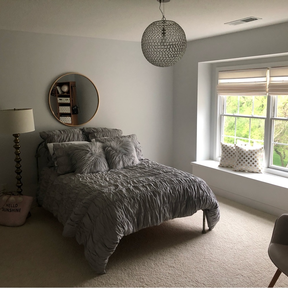 Pottery Barn Teen Elegant Rouched Gray Duvet & Shams